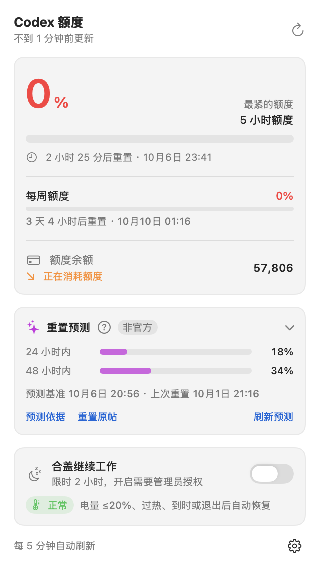 Codex 额度面板截图